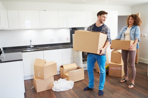Boxes and household belongings prepared for short-term storage in a Wandsworth property move